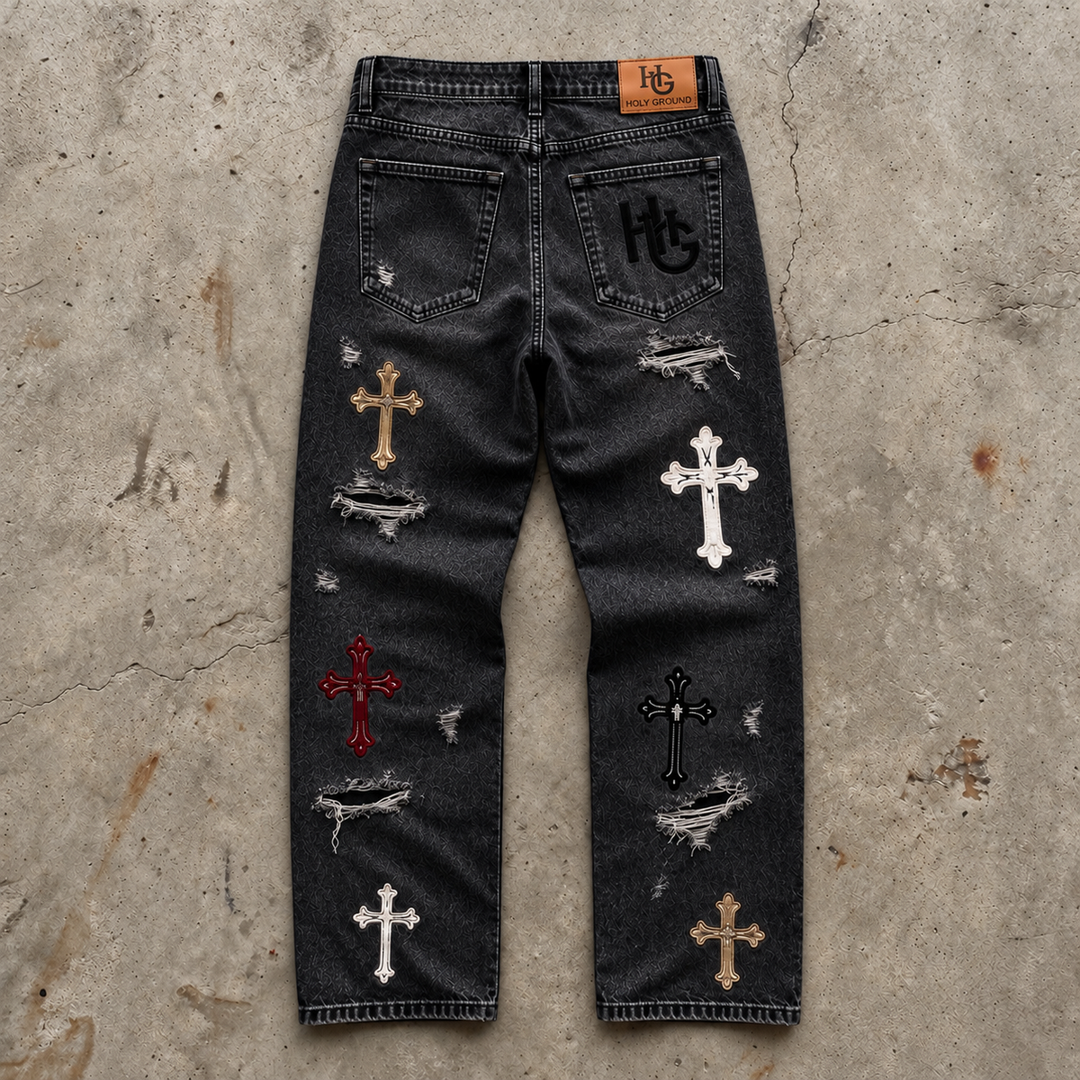 Let’s Pray – Distressed Black Denim
