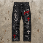 Let’s Pray – Distressed Black Denim