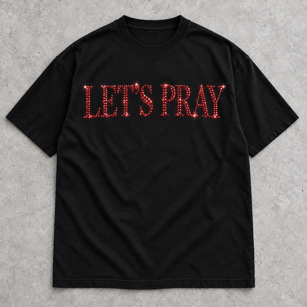 Let’s Pray – Rhinestone Black Tee