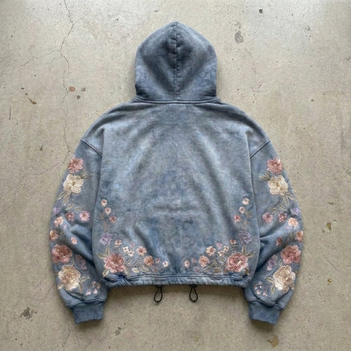 Forgiven - Washed Blue Floral Zip Hoodie