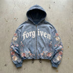 Forgiven - Washed Blue Floral Zip Hoodie
