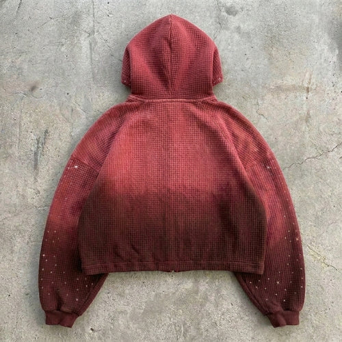 Amen - Washed Red Waffle Zip Hoodie