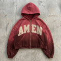 Amen - Washed Red Waffle Zip Hoodie