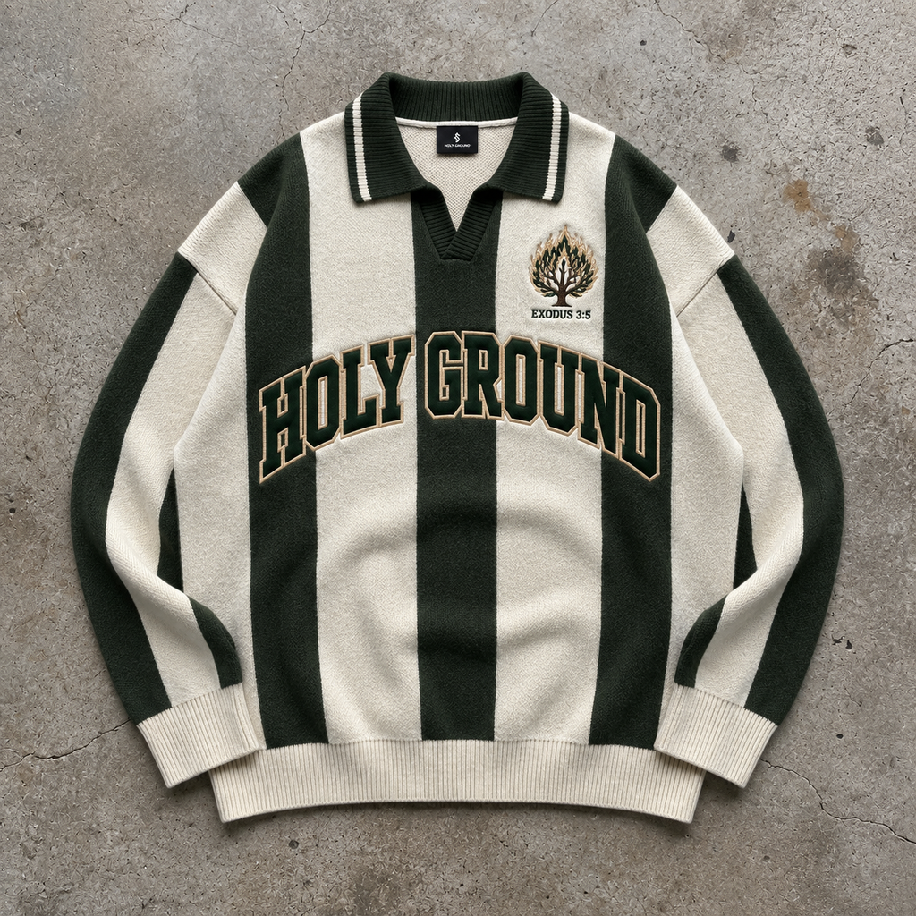 Holy Ground – Forest Stripe Knit Polo